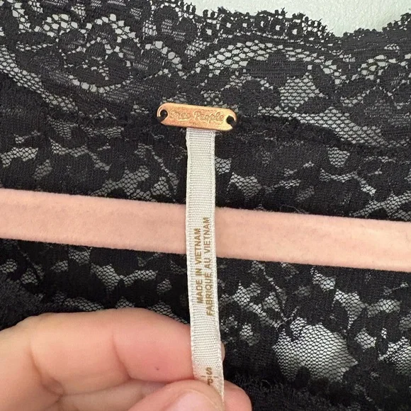 Free People Womens Black Lace Top Long Sleeve Sheer Layering Small NWOT - Picture 6 of 14